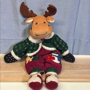 TL Toys Festive Moose Plush Toy with Green and Red Outfit 27 inches